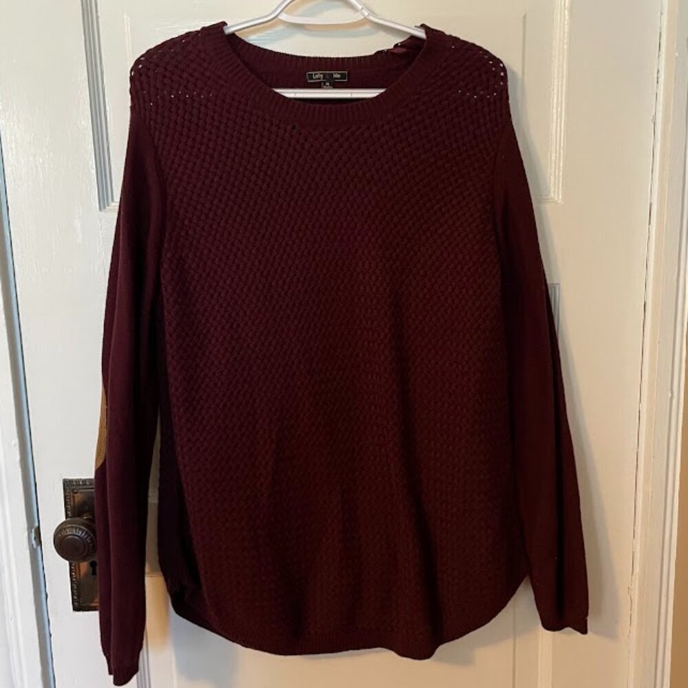 Burgundy Sweater with Elbow Patches (XL)